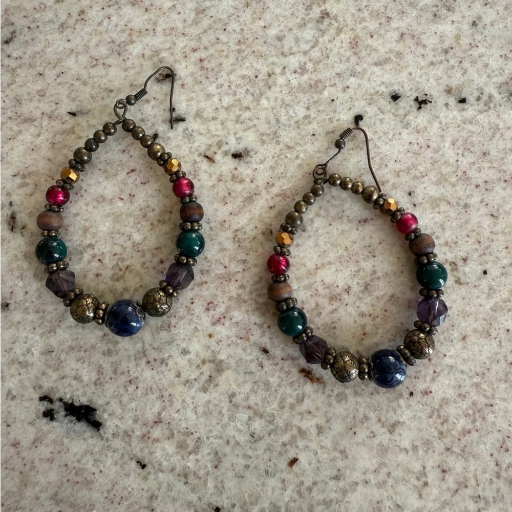 Dark dangle oval statement earrings